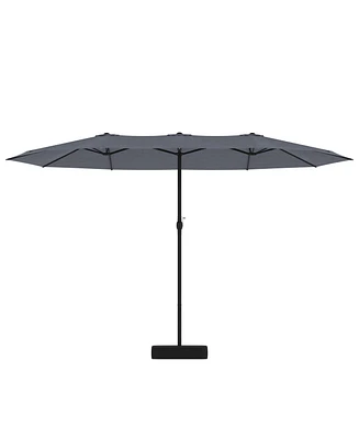 15 ft. Large Market Double Sided Umbrella Outdoor Patio Umbrella in Blue with Crank Handle, for Poolside Lawn Garden