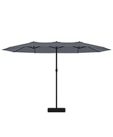 15 ft. Large Market Double Sided Umbrella Outdoor Patio Umbrella in Blue with Crank Handle, for Poolside Lawn Garden