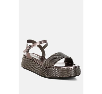 Nensis Rhinestone Embellished Flatform Sandals