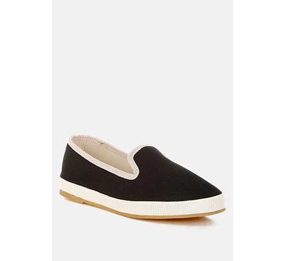 Moshka Round Toe Canvas Slip-On Loafers