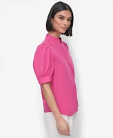 Dkny Petite Mandarin-Collar Puff-Shoulder Shirt