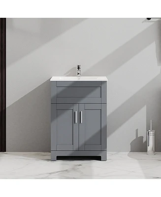Casainc 24" Bathroom Sink Vanity Laundry Utility Gray Cabinet