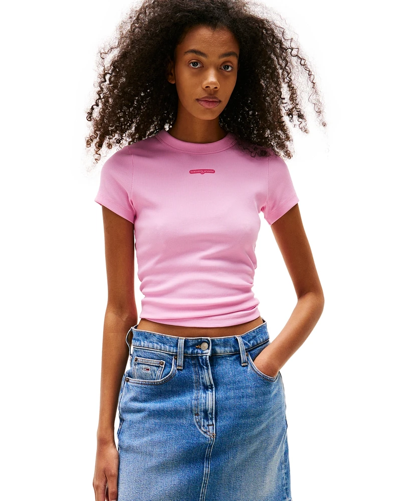 Tommy Jeans Women's Slim-Fit Ribbed Script-Label T-Shirt