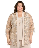 R & M Richards Plus 3-Pc. Embellished Jacket, Necklace Top Pant Set