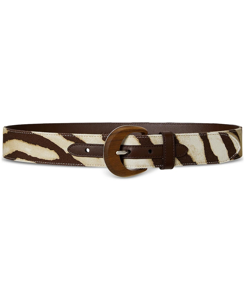 Lauren Ralph Zebra-Print Wood-Buckle Wide Belt