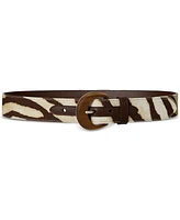 Lauren Ralph Zebra-Print Wood-Buckle Wide Belt