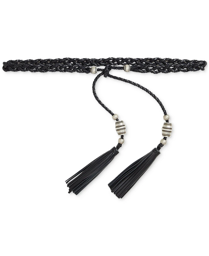 Lauren Ralph Braided Leather Tassel-Tie Belt