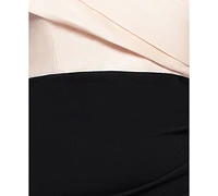 Betsy & Adam Plus Mixed-Material Off-The-Shoulder Gown