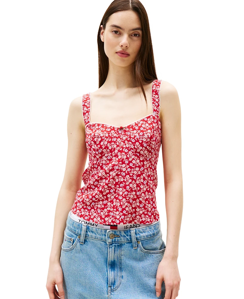 Tommy Jeans Women's Floral-Print Sweetheart Tank Top