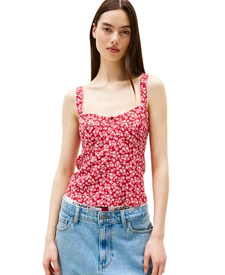 Tommy Jeans Women's Floral-Print Sweetheart Tank Top