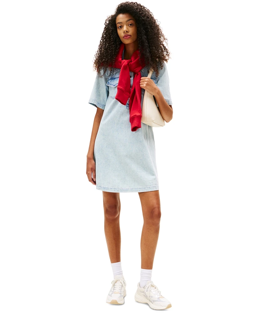 Tommy Jeans Women's Cotton A-Line Faded Denim Dress