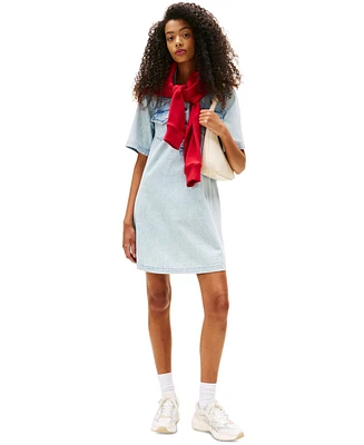Tommy Jeans Women's Cotton A-Line Faded Denim Dress
