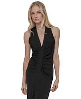 Dkny Women's Deep V-Neck Front-Slit Sleeveless Dress