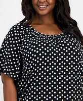 Ak Anne Klein Plus Printed Short Sleeve Blouse