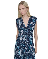 Dkny Women's Printed V-Neck Empire-Waist Tiered Dress