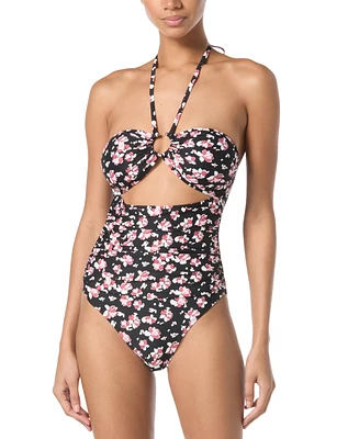 Michael Kors Women's Printed Bandeau Cut Out One-Piece Swimsuit