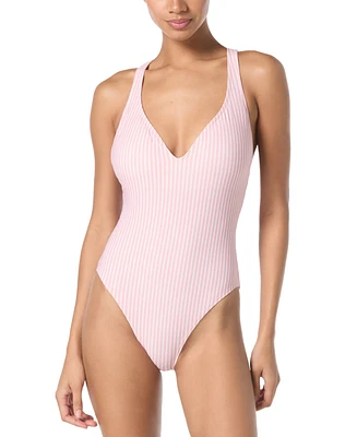 Michael Kors Women's Plunging V-Neck Cross-Back One-Piece Swimsuit