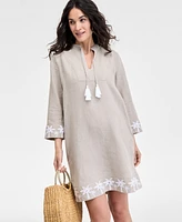Charter Club Women's 100% Linen Palm-Trim Mini Dress, Exclusively at Macy's