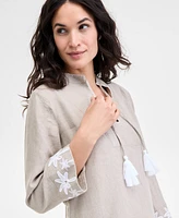 Charter Club Women's 100% Linen Palm-Trim Mini Dress, Exclusively at Macy's