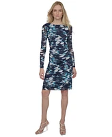 Dkny Women's Printed Mesh Long-Sleeve Bodycon Dress