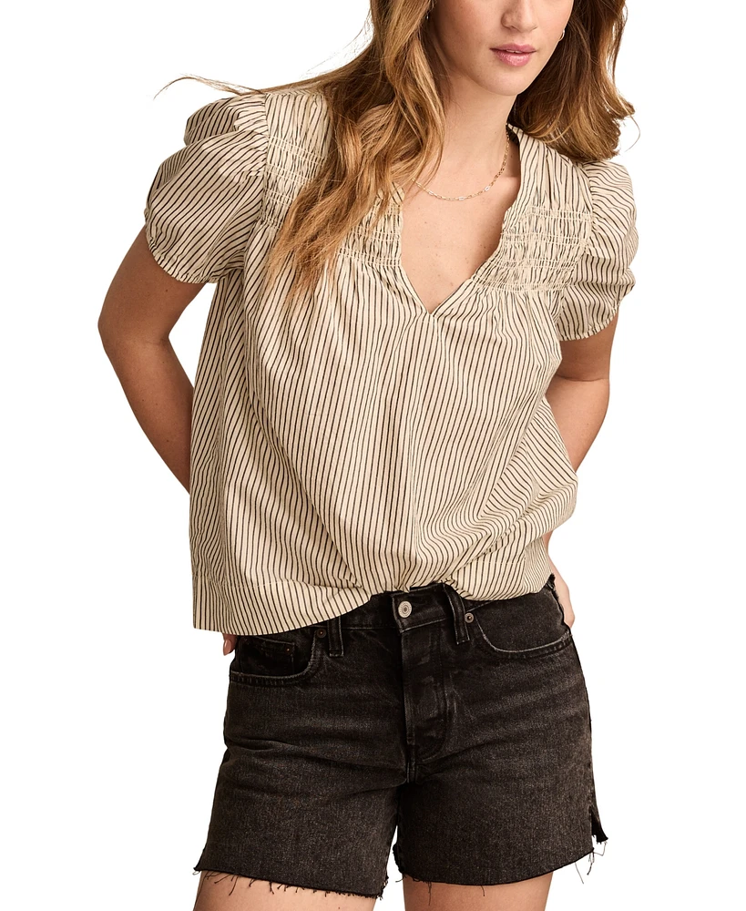 Lucky Brand Women's Smocked Puff-Sleeve Cotton Top