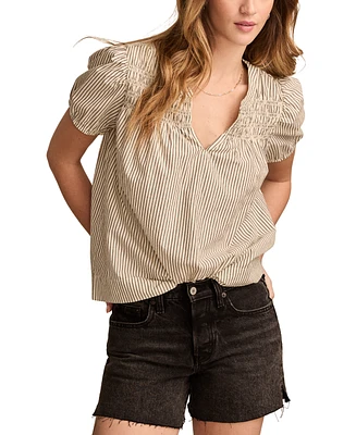 Lucky Brand Women's Smocked Puff-Sleeve Cotton Top