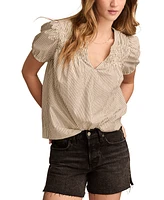 Lucky Brand Women's Smocked Puff-Sleeve Cotton Top
