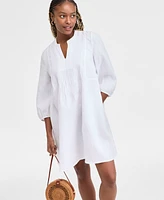 Charter Club Women's 100% Linen 3/4-Sleeve Pintuck Dress, Exclusively at Macy's