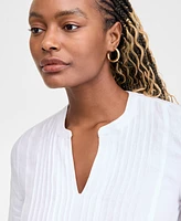 Charter Club Women's 100% Linen 3/4-Sleeve Pintuck Dress, Exclusively at Macy's