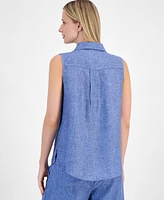 Charter Club Women's 100% Linen Sleeveless Button-Front Shirt, Exclusively at Macy's
