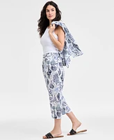 Charter Club Women's Cropped Pull-On 100% Linen Pants, Exclusively at Macy's