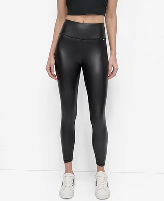 Dkny Women's Faux Leather High Waist 7/8 Legging Pants