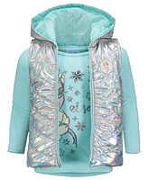 Frozen Girls Zip Up Vest T-Shirt and Leggings 3 Piece Outfit Set
