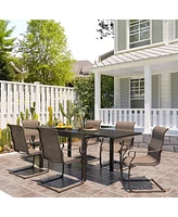 7-Piece Outdoor Dining Set with Aluminum Extendable Table 53"- 106" and C-Spring Chairs
