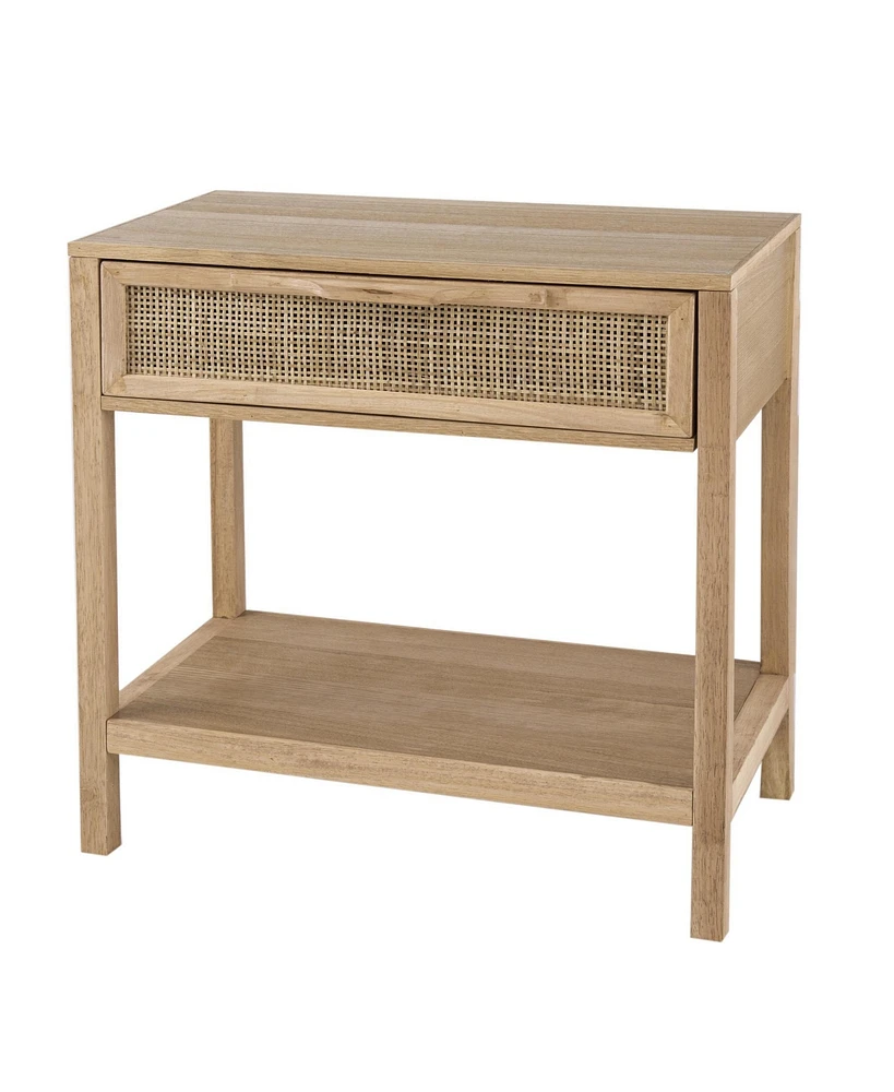 Rattan Front Drawer Side Table – Mango Wood with Open Shelf