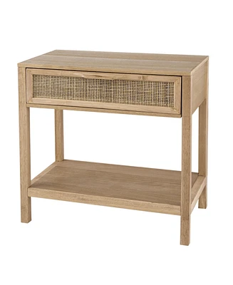 Rattan Front Drawer Side Table – Mango Wood with Open Shelf
