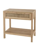 Rattan Front Drawer Side Table – Mango Wood with Open Shelf