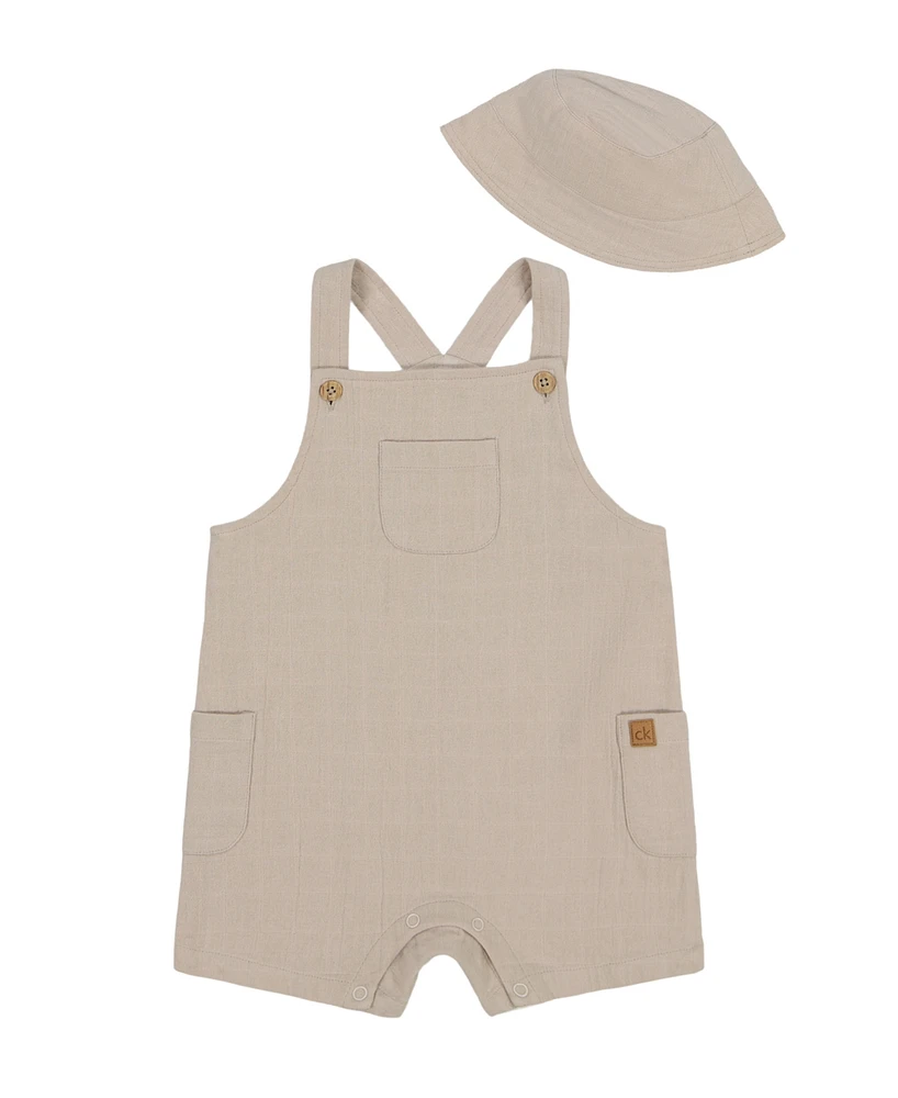 Calvin Klein Baby Boys 2-Piece Gauze Sunsuit and Matching Hat Set