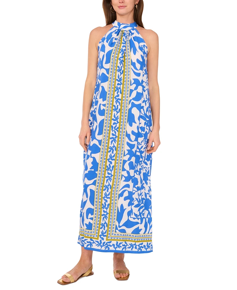 Vince Camuto Women's Border-Print Sleeveless Halter Maxi Dress