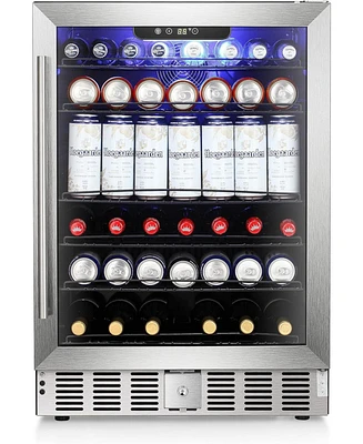Cowsar 24" Wine Refrigerator, 5.1 Cu.Ft Beverage Cooler, Under Counter Stainless Steel Beverage Cooler with Glass Door
