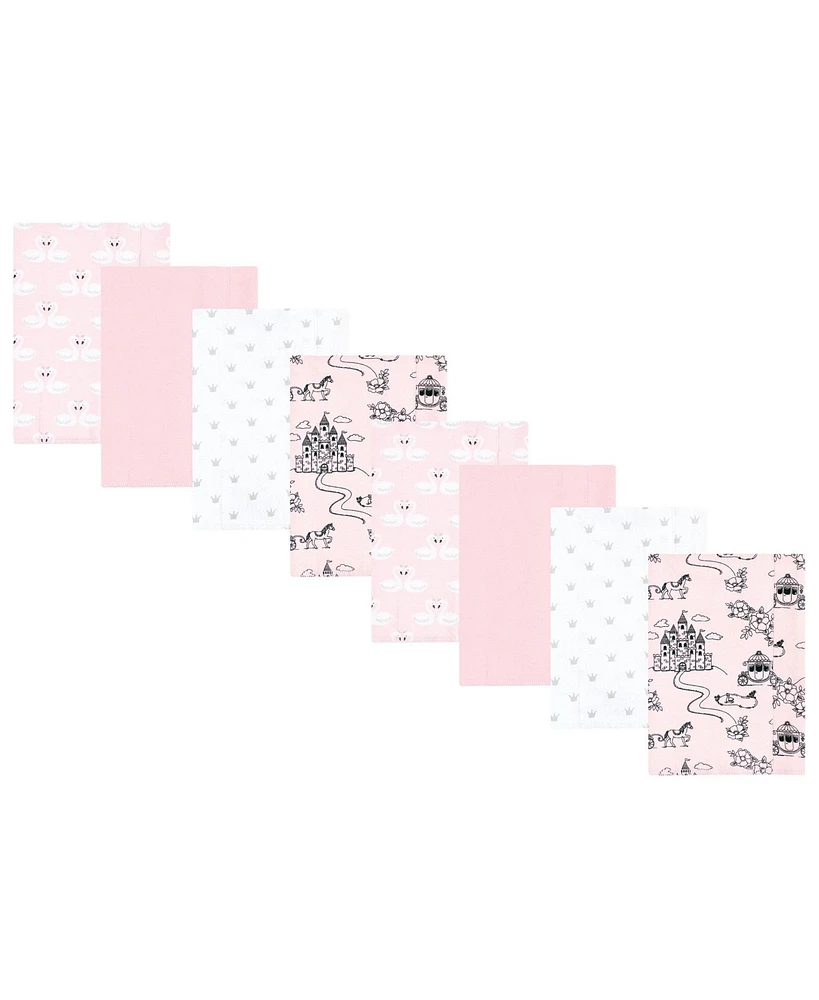Hudson Baby Boys and Girls Cotton Poly Flannel Burp Cloths 8-Pack, Fairytale Princess, One Size