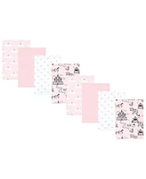 Hudson Baby Boys and Girls Cotton Poly Flannel Burp Cloths 8-Pack, Fairytale Princess, One Size