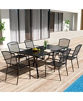 8-Piece Metal Outdoor Patio Dining Set with Square Table with 1.65 in. Umbrella Hole and Dining Chairs