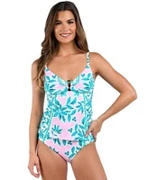 La Blanca Womens Opulent Palm Embellished Tankini Top Hipster Bikini Bottoms