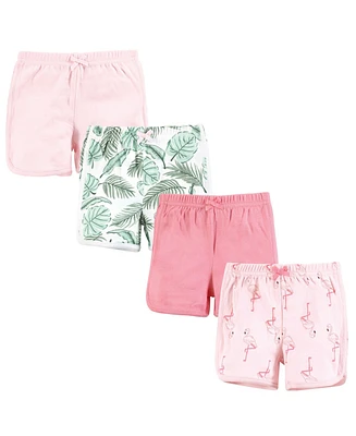 Hudson Baby Girls Shorts Bottoms 4-Pack, Palm Flamingo, 9-12 Months