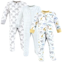 Hudson Baby Boys Cotton Sleep and Play, Safari Friends