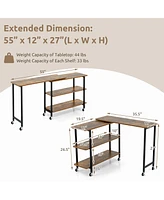 360° Rotating Sofa Side Table with 2-Tier Storage Shelves