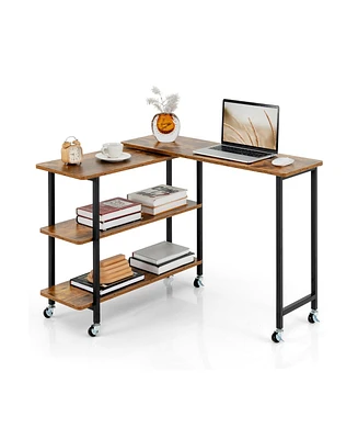 360° Rotating Sofa Side Table with 2-Tier Storage Shelves