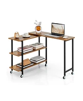 360° Rotating Sofa Side Table with 2-Tier Storage Shelves