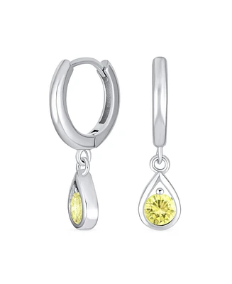 Bling Jewelry Classic Small Cz Cubic Zirconia Pear Shaped Dangling Teardrop Huggie Earrings .925 Sterling Silver